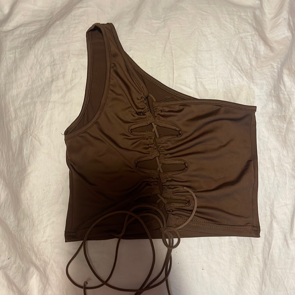 Brown Lace up Crop top